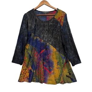 Calessa Tunic Top Womens L Abstract Floral Burnout Lagenlook Art to Wear Boho